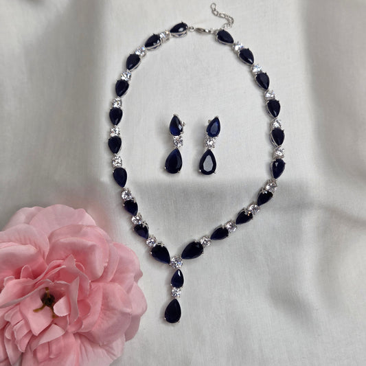 Sapphire Blue & Cubic Zirconia Teardrop Necklace Set
