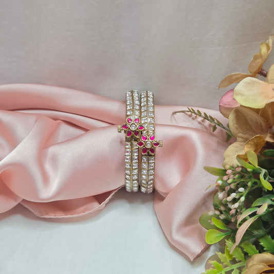 White & Rani Pink Floral Bangles