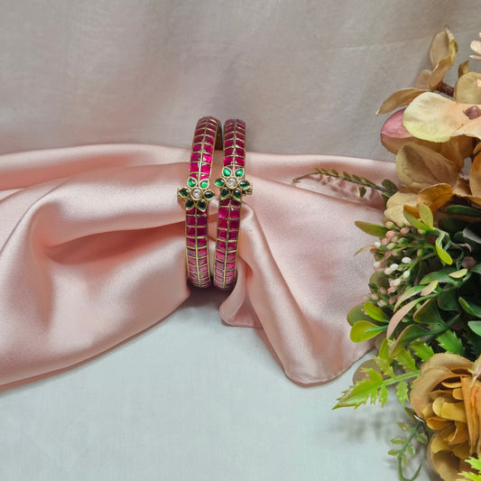 Rani pink & Green Floral Bangles