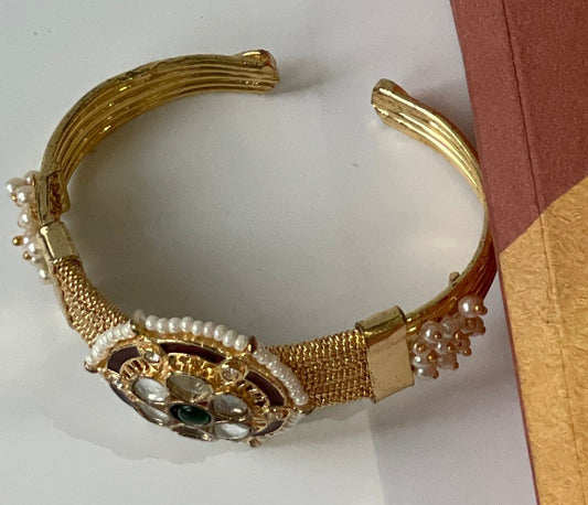 Gold Finish Kundan Cuff Bracelet