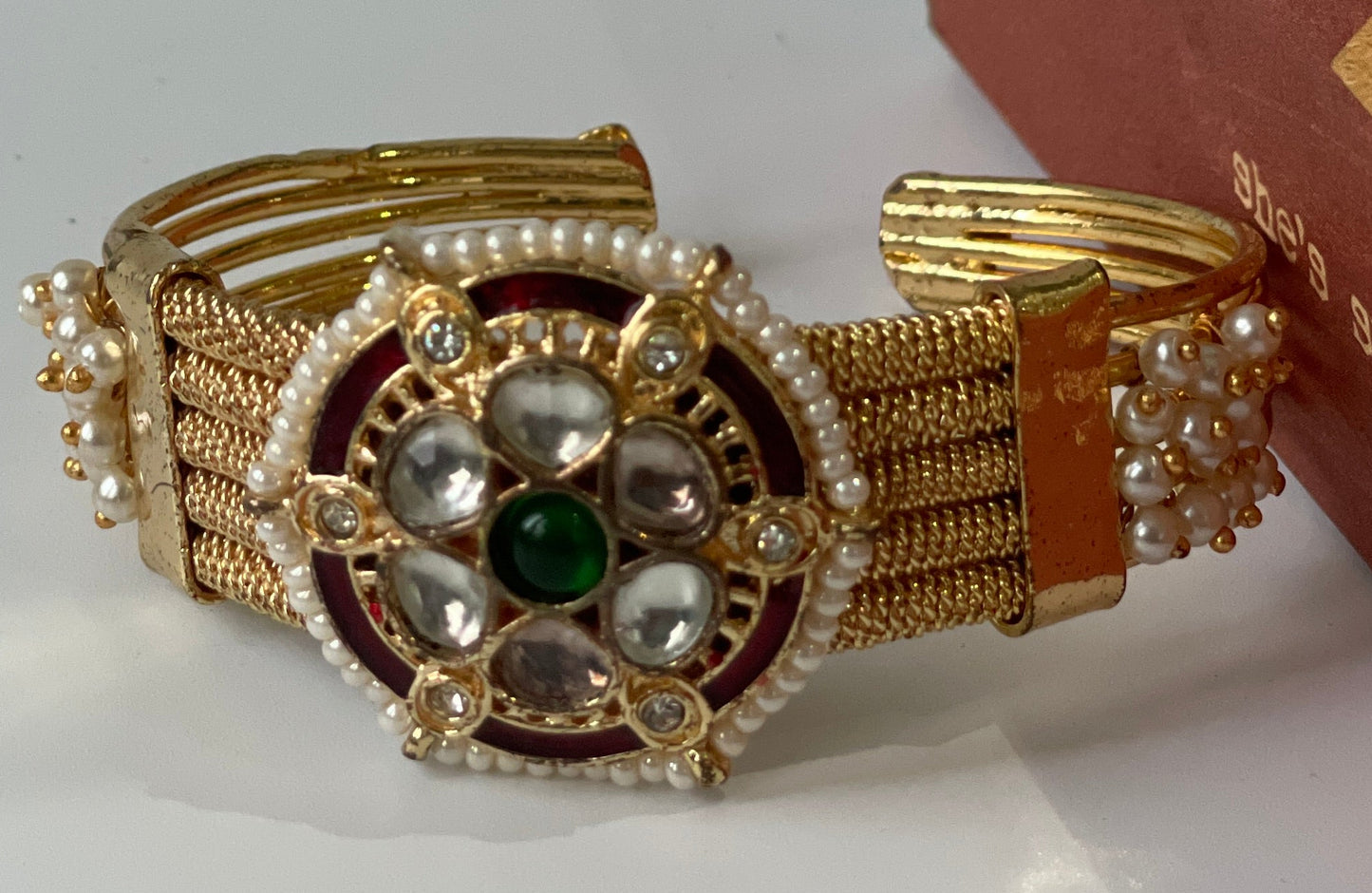 Gold Finish Kundan Cuff Bracelet