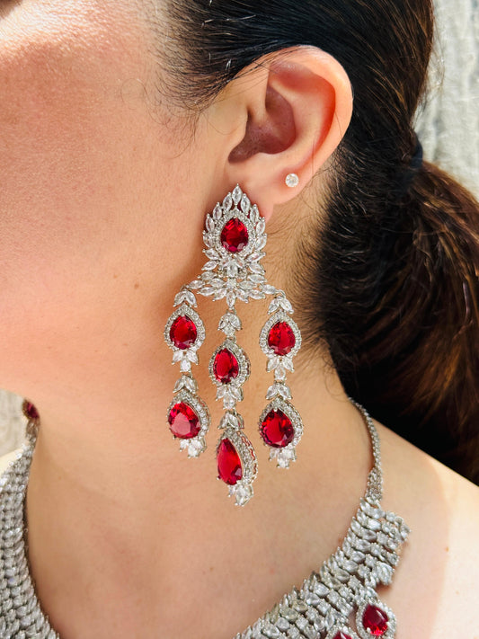 White Finish Red Zircon Necklace Set
