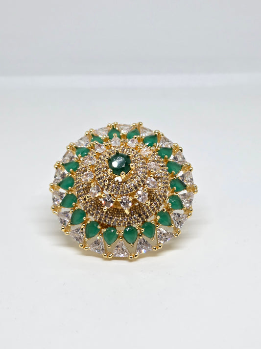 Green Zircon Dome Ring in Gold Finish