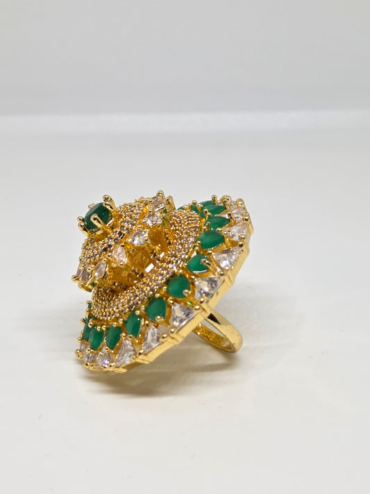 Green Zircon Dome Ring in Gold Finish