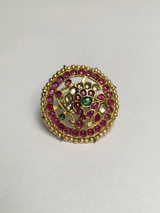 Semi Precious Stone Studded Kundan Ring