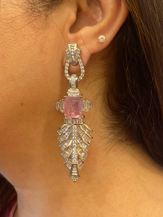 Pastel Leaf Motif Zircon Earrings