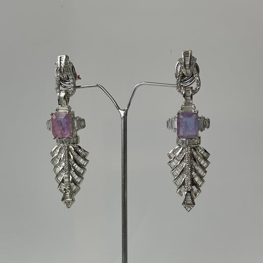 Pastel Leaf Motif Zircon Earrings
