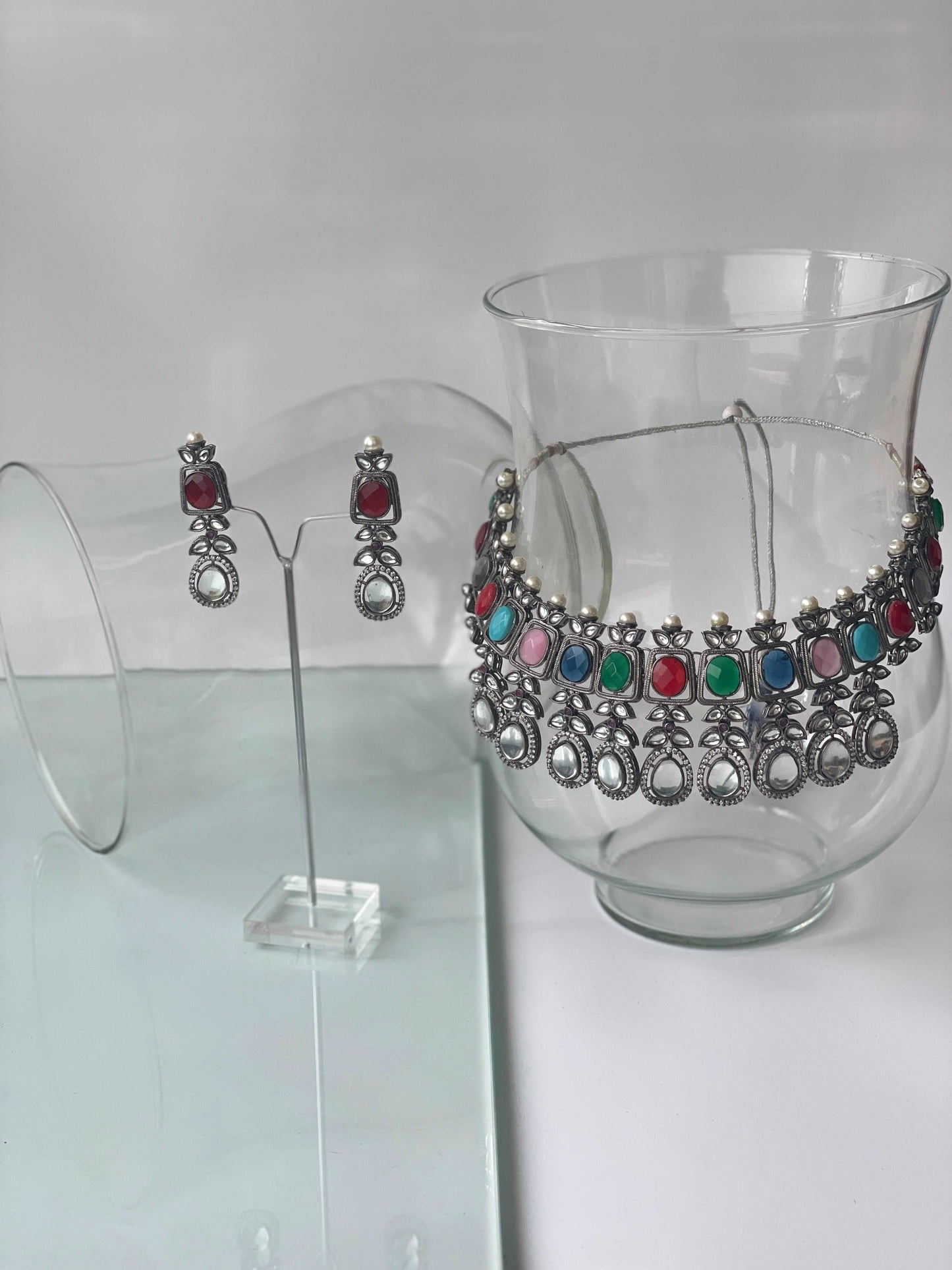 Black Rhodium Finish Multi Stone Necklace SetStudio6Jewels