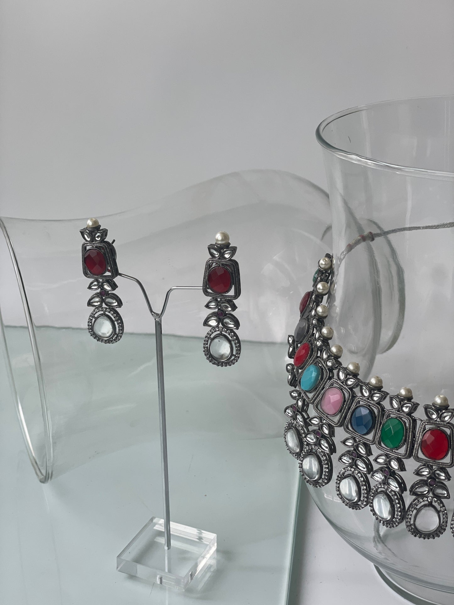 Black Rhodium Finish Multi Stone Necklace Set