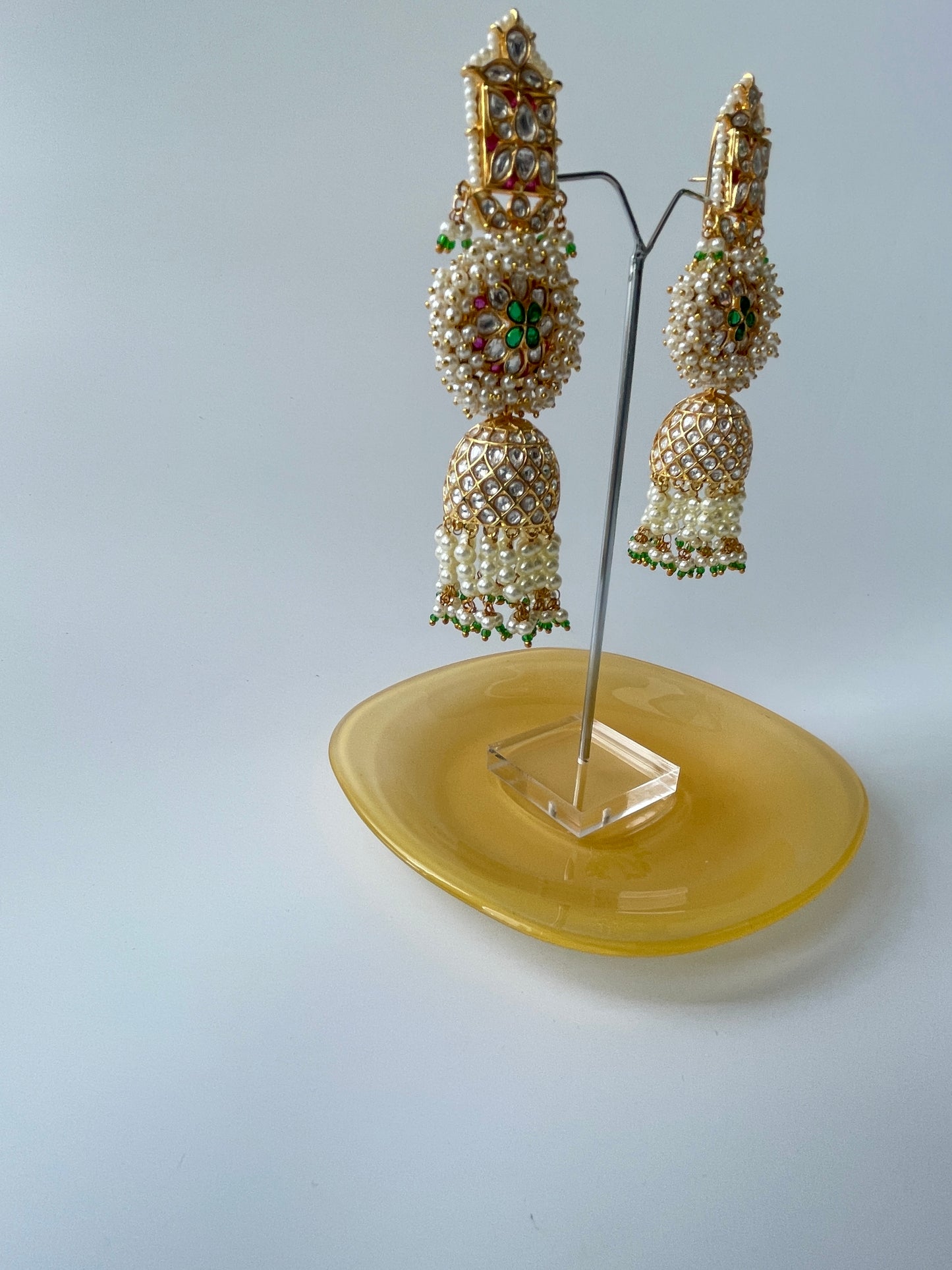 Long Kundan Earrings with Pearls All Over