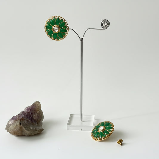 Kundan Stud Earrings with Green StoneStudio6Jewels