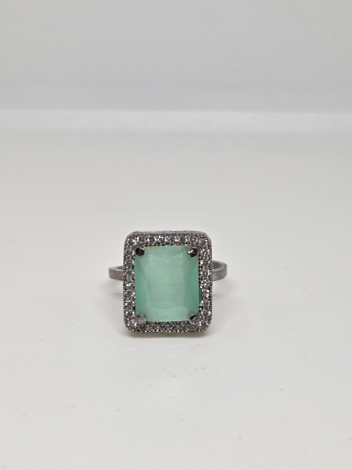 Aqua Zircon Solitaire Halo Ring