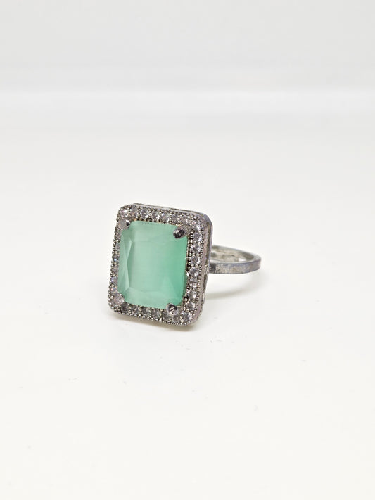 Aqua Zircon Solitaire Halo Ring
