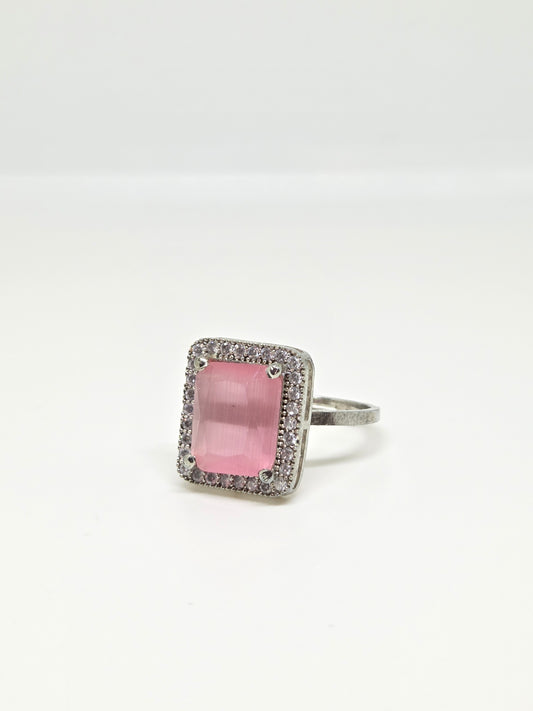 Blush Pink Zircon Crystal Halo Ring