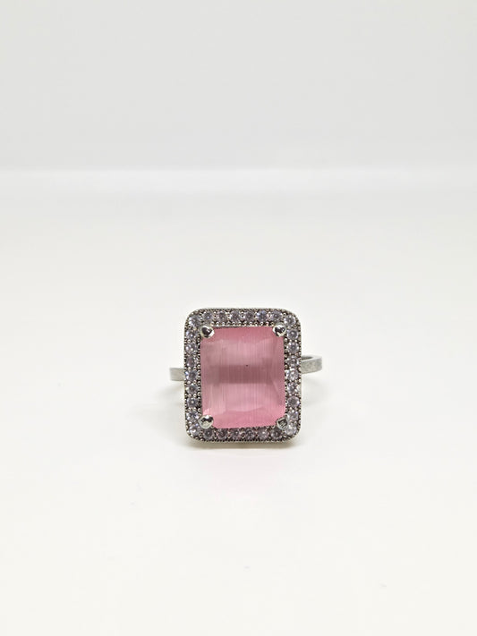 Blush Pink Zircon Crystal Halo Ring