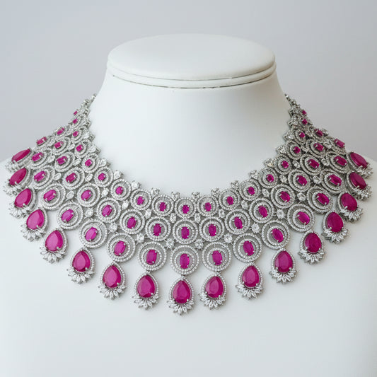 Red Stone Studded Zircon Bridal Choker Set