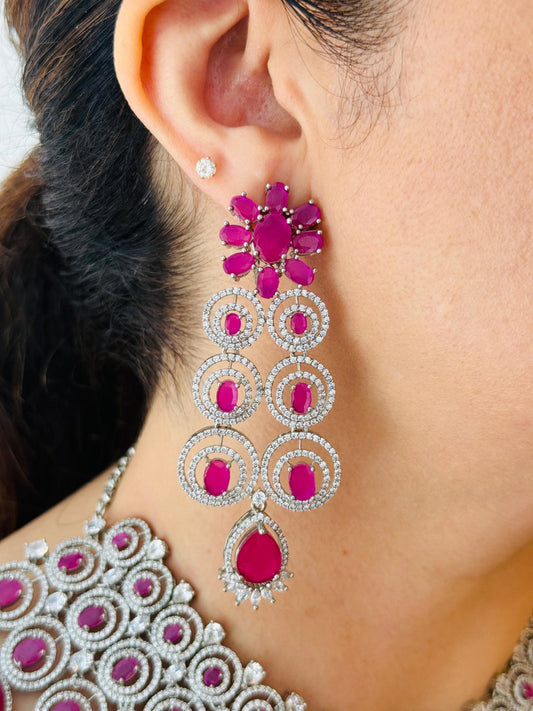 Red Stone Studded Zircon Bridal Choker Set