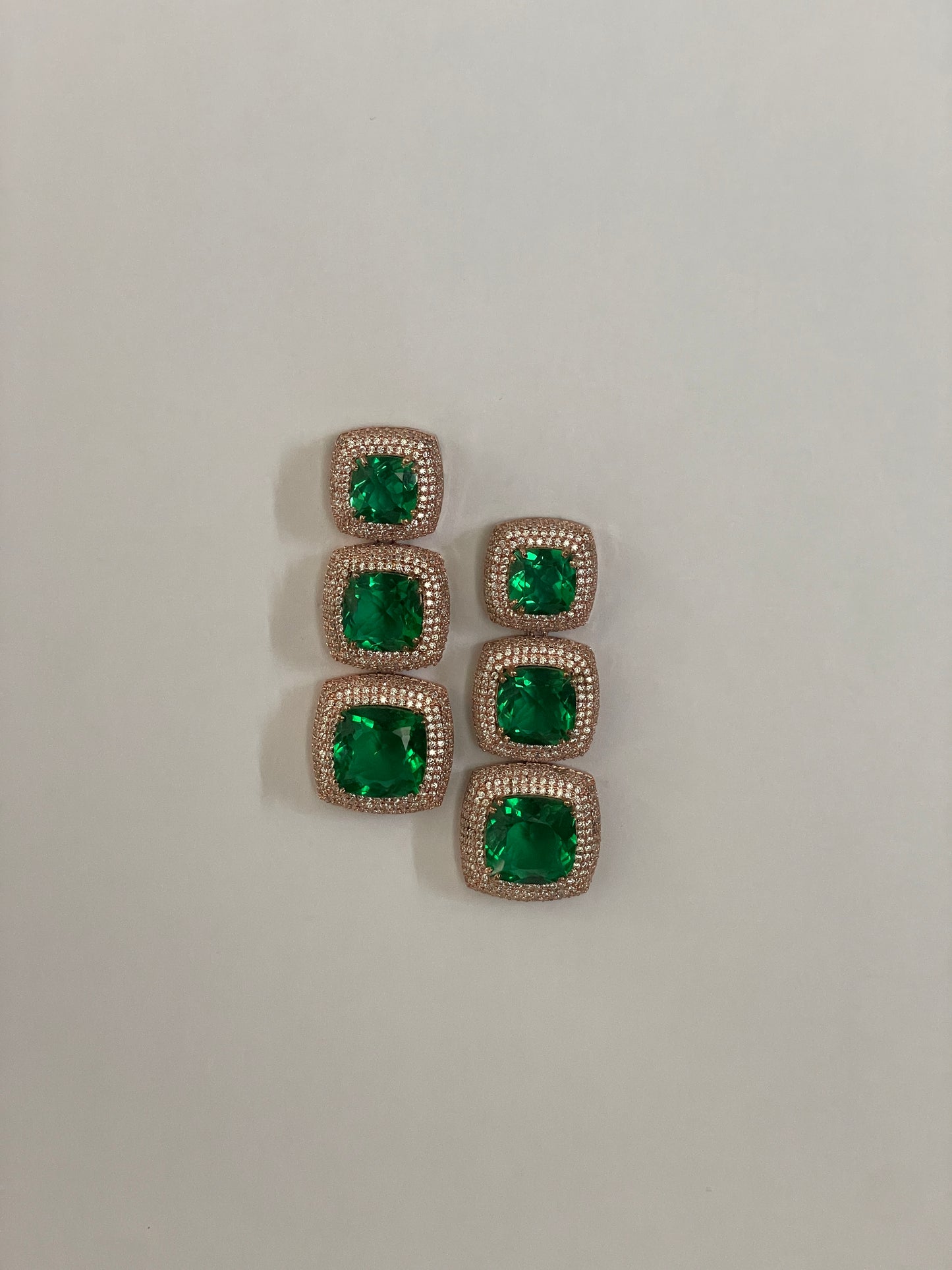 Green Doublet Crystal Earrings with Zircon Detailed Borders