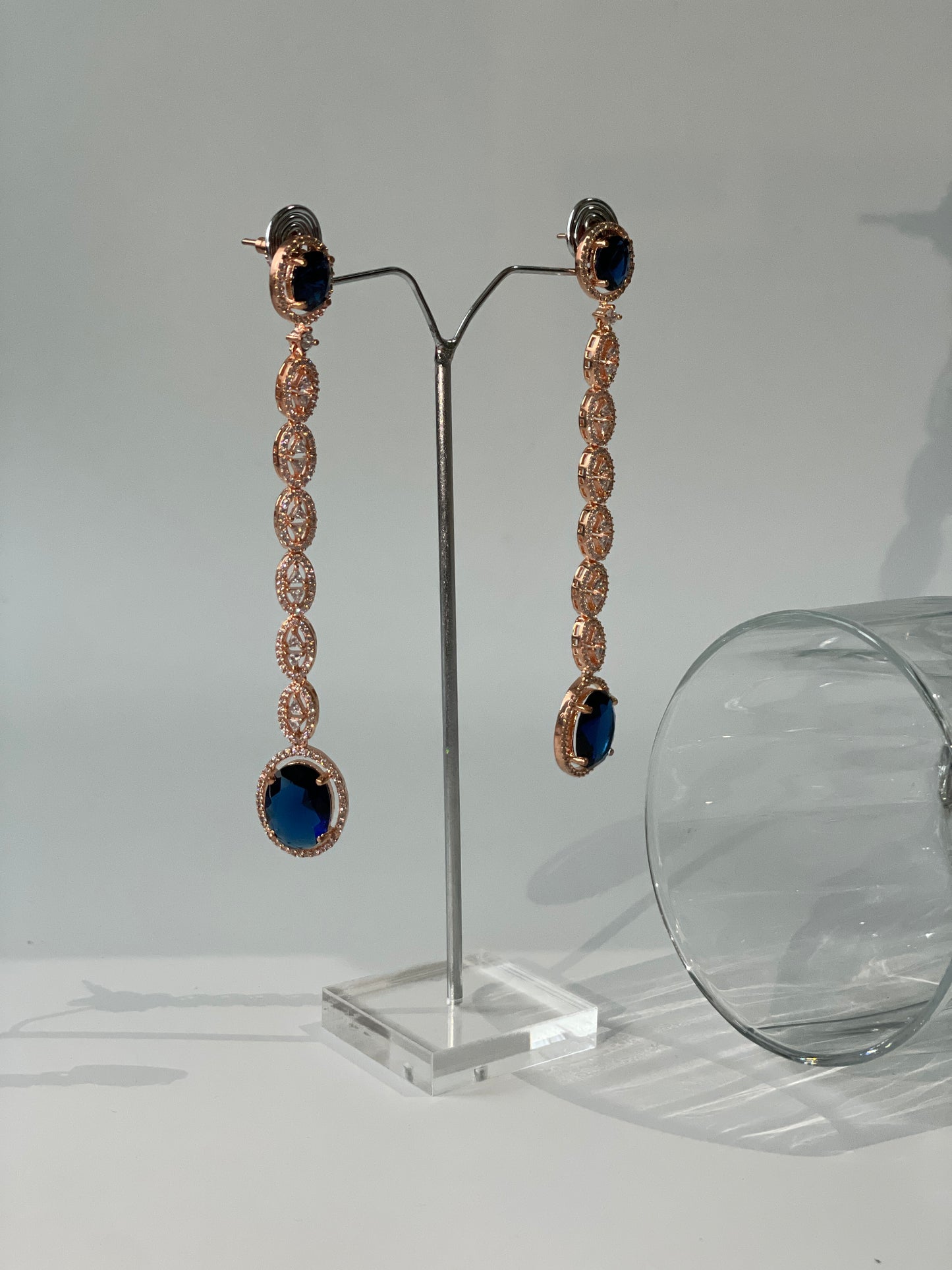 Rose Gold Plated Zircon Long Earrings with pink Stone