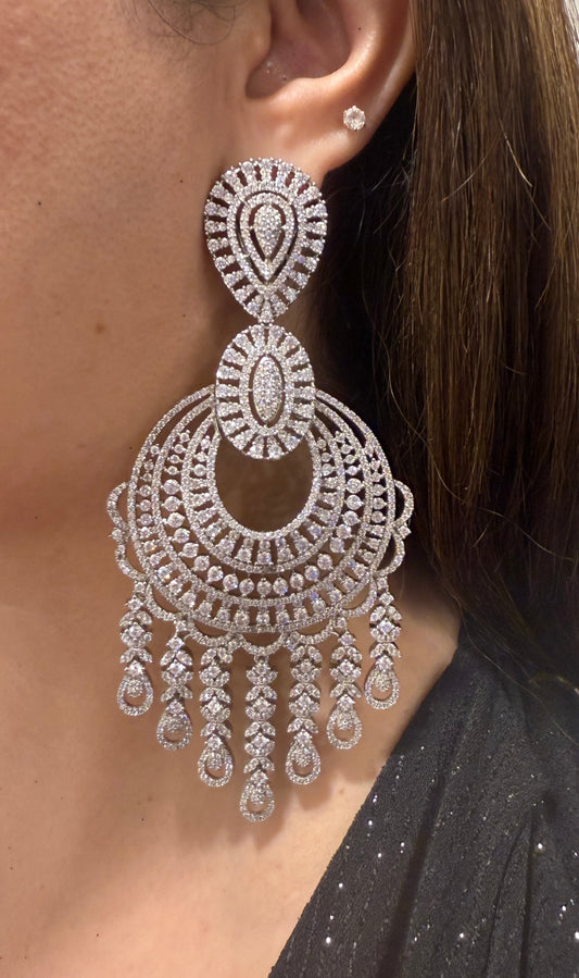 White Finish Zircon Long Earrings