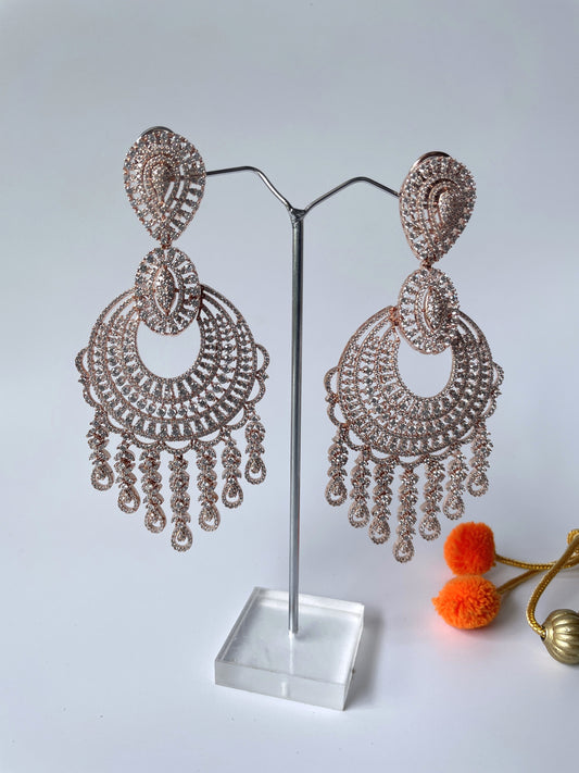Rose Gold Finish Zircon Long Earrings