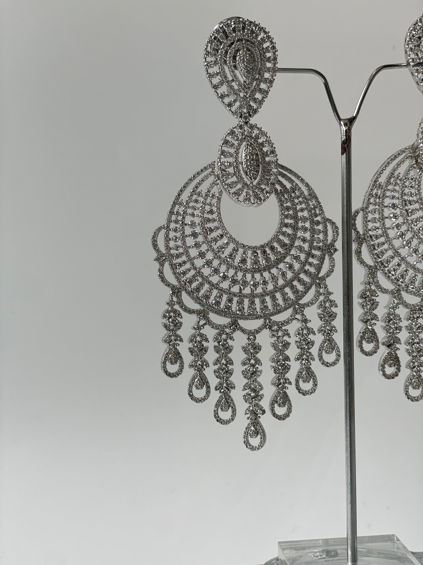 White Finish Zircon Long Earrings