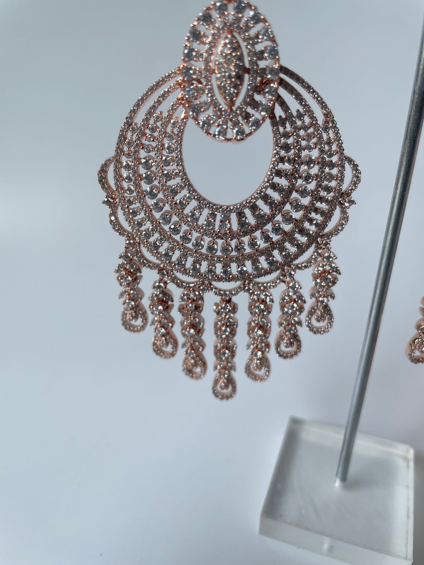 White Finish Zircon Long Earrings