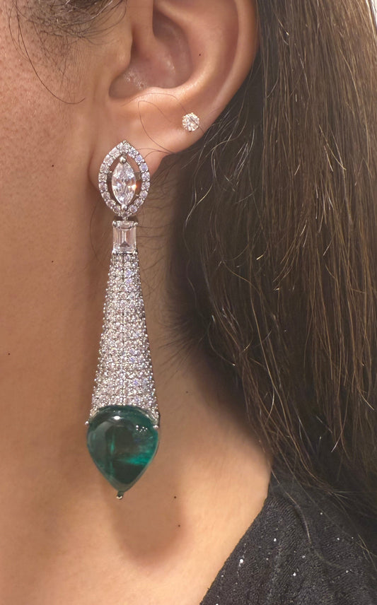 White Finish Zircon Earring with Tear Drop Stone