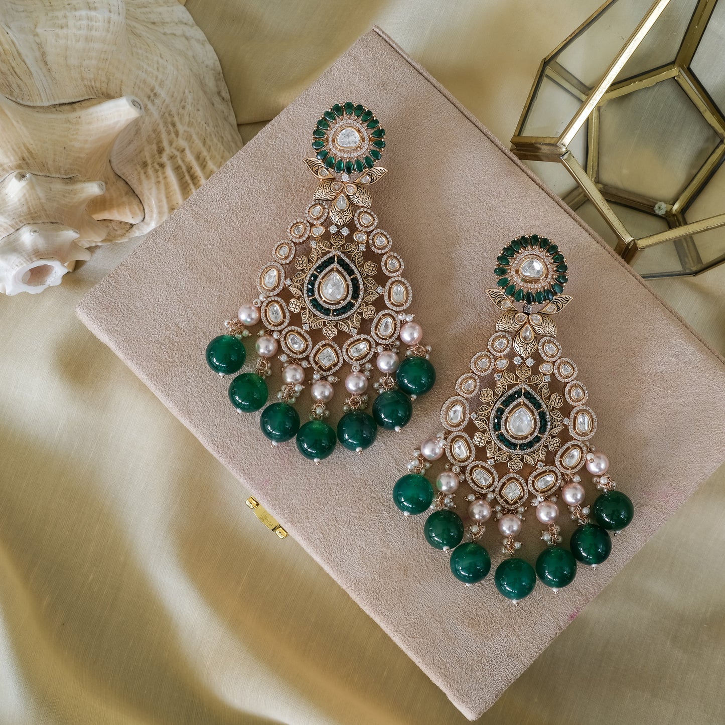 Kundan Regal Bridal Set with Green Beads