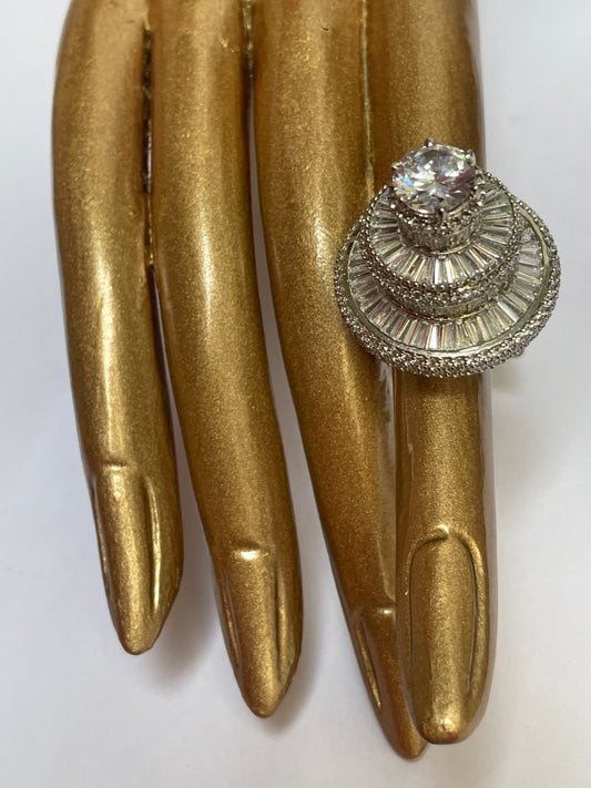 White Finish Zircon Studded Layered Solitaire Ring