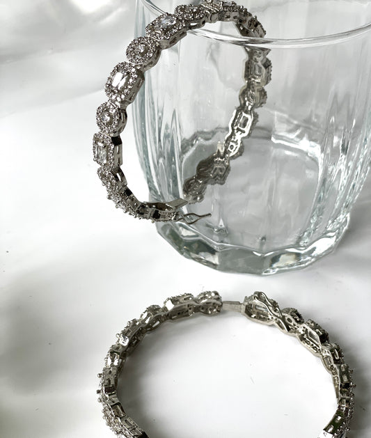 Zircon Studded White Finish Bracelet Set