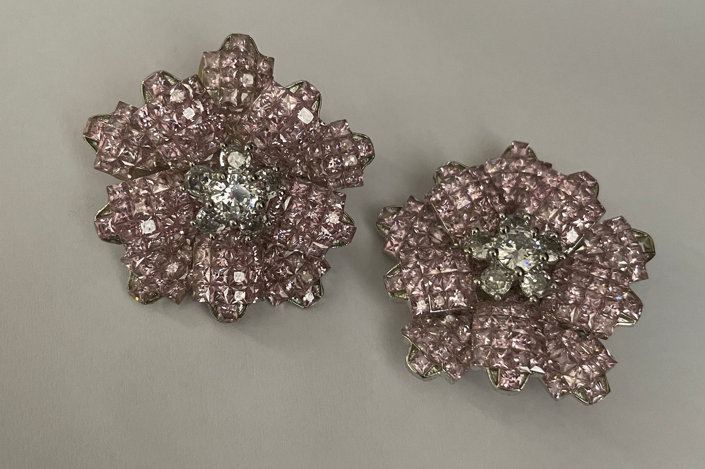 Blush Pink Faux Diamond Rose Silhouette Earrings