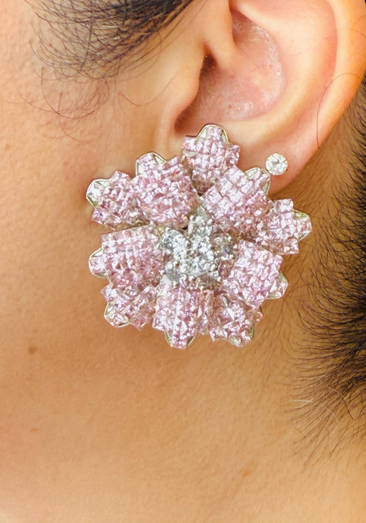 Blush Pink Faux Diamond Rose Silhouette Earrings