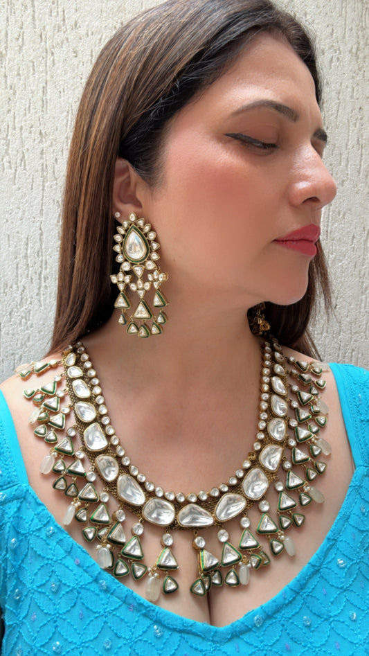 Antique Kundan Necklace Set with Pastel Beads