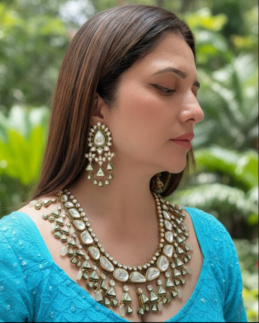 Antique Kundan Necklace Set with Pastel Beads