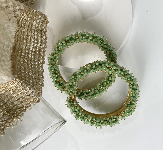 Kundan Bangle Set with Mint Green Beads