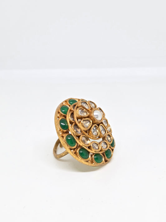 Kundan Green Stone Ring