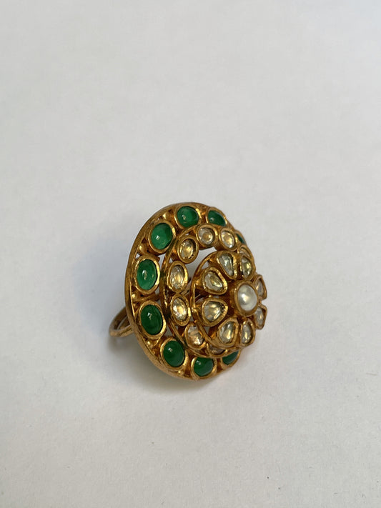 Kundan Green Stone Ring