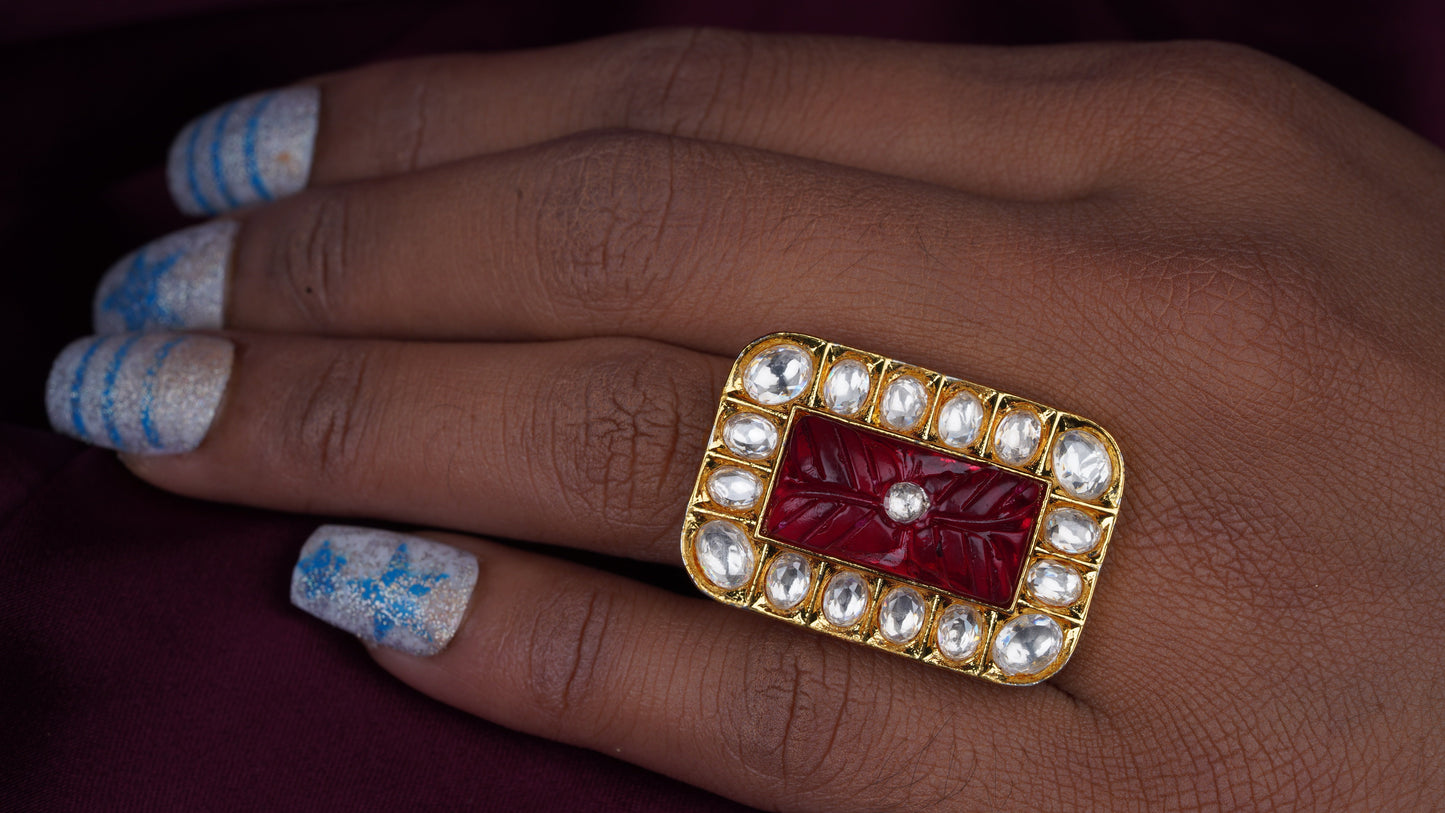 Kundan Ring with Red Carved StoneStudio6Jewels