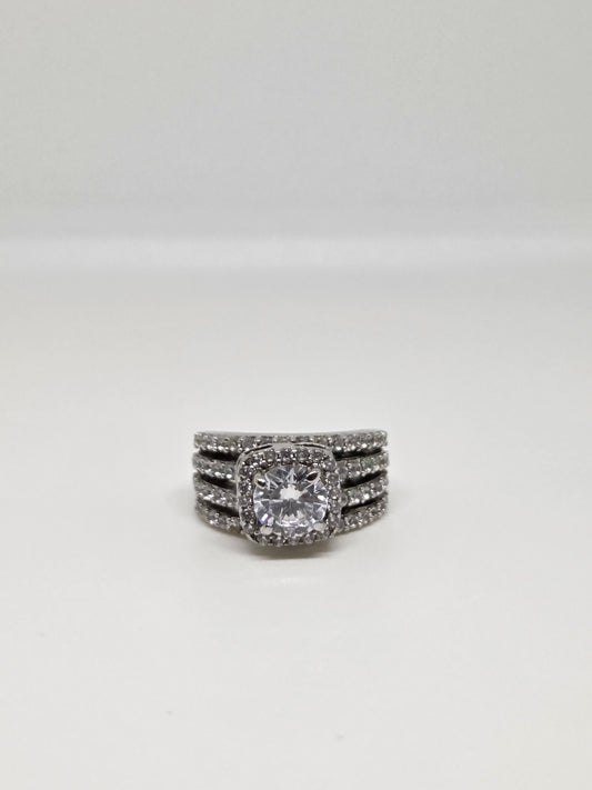 Zircon Solitaire Three Row Band Ring