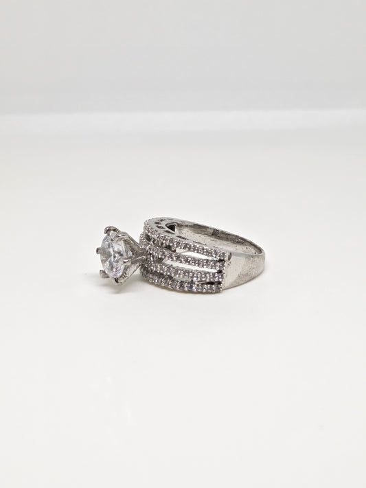 Zircon Solitaire Triple Band Ring