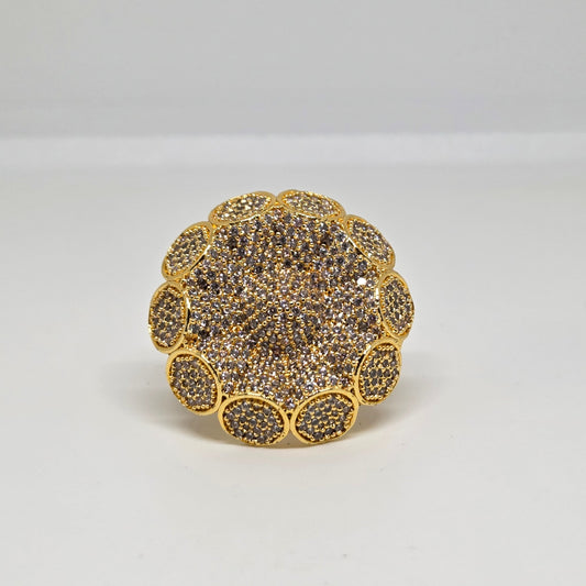 Gold Finish Studded Floral Cocktail Ring