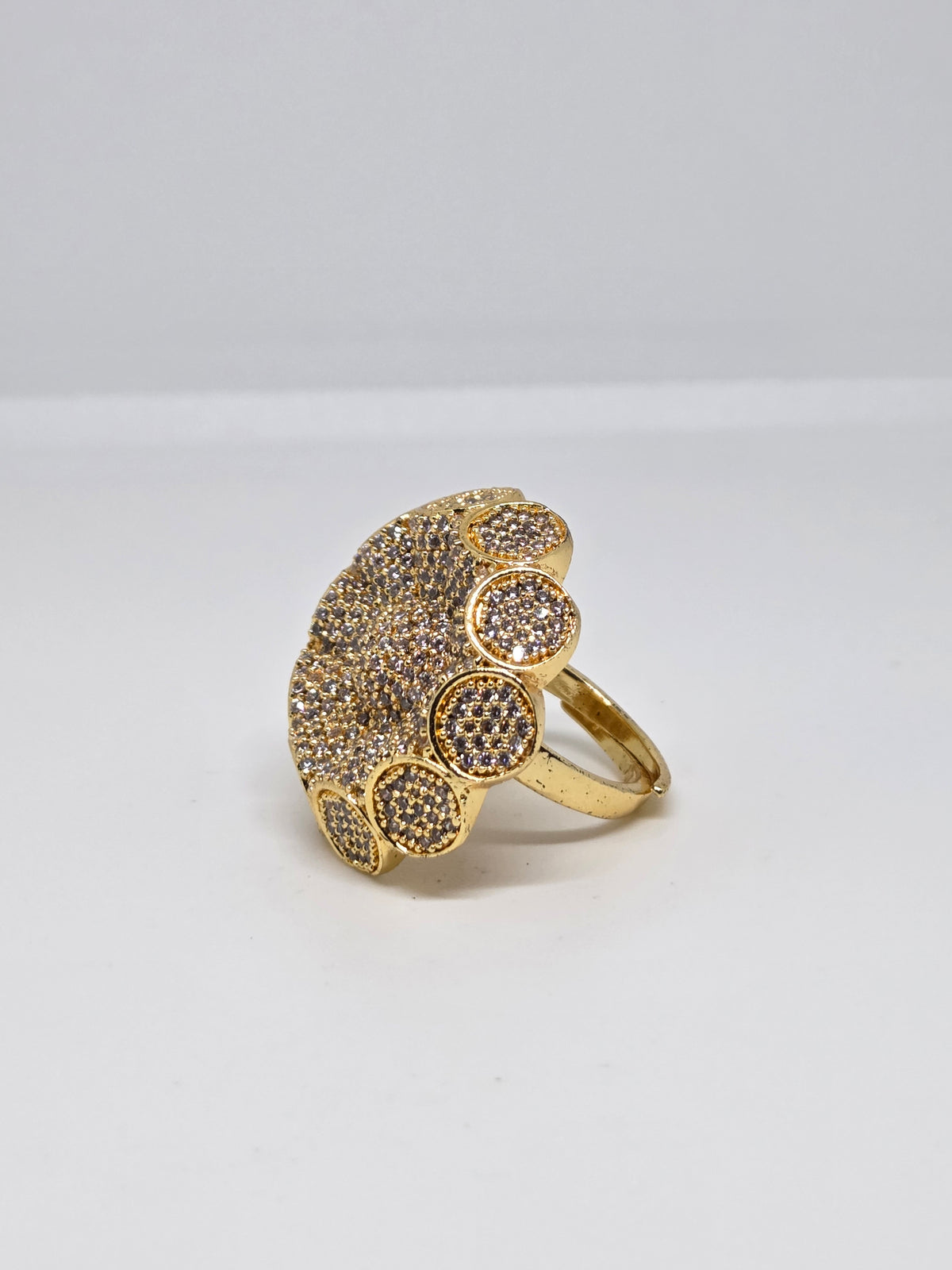 Gold Finish Studded Floral Cocktail Ring