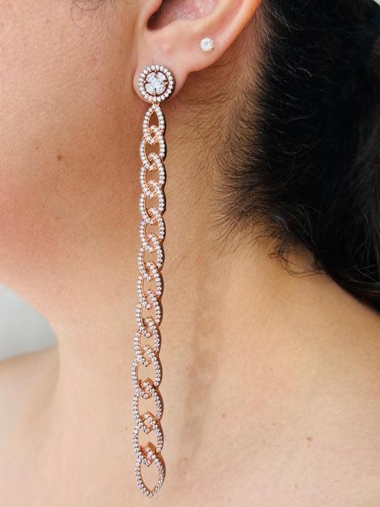 Contemporary Long Chain Earrings in Gold Plating