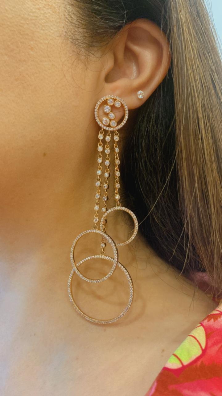 Rose Gold Finish Zircon Studded Contemporary Earrings