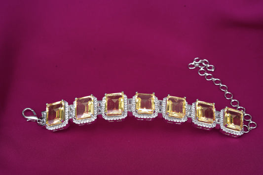 Yellow Doublet Crystal Bracelet with Zircons