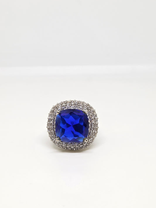White Finish Sapphire Double and Zircon Ring