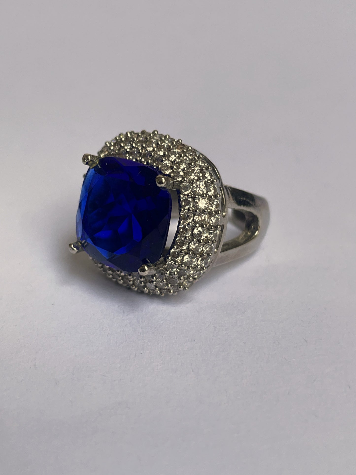 White Finish Sapphire Double and Zircon Ring