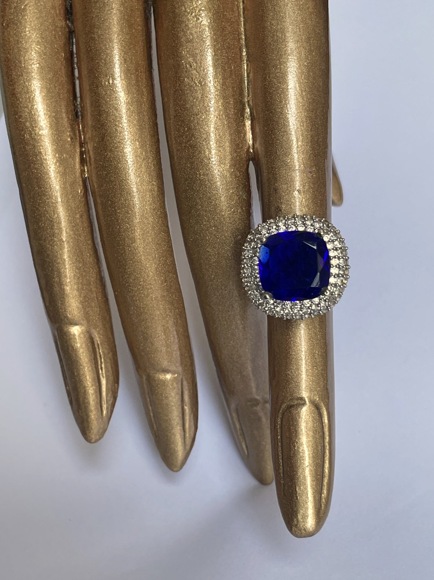 White Finish Sapphire Double and Zircon Ring