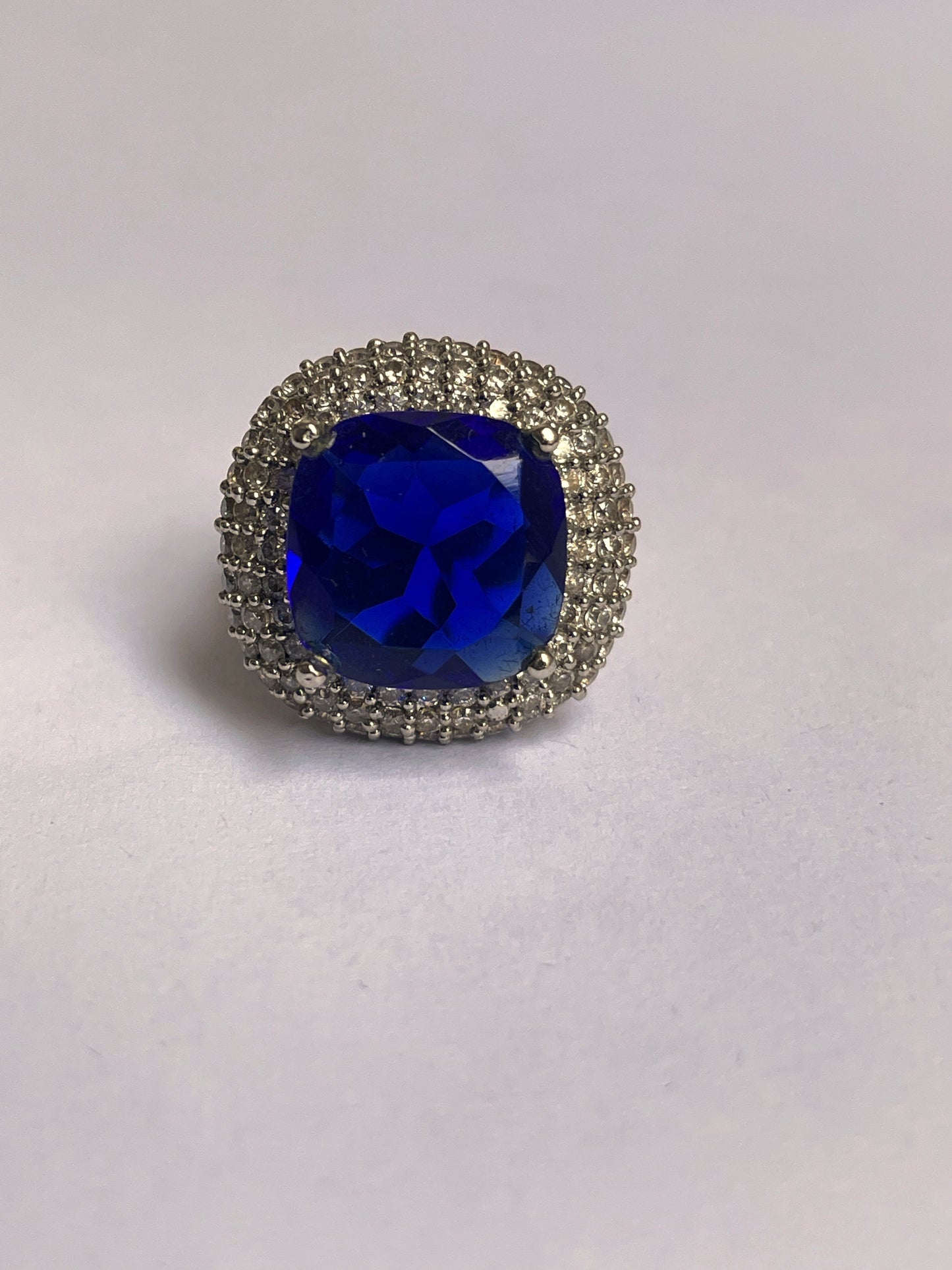 White Finish Sapphire Double and Zircon Ring